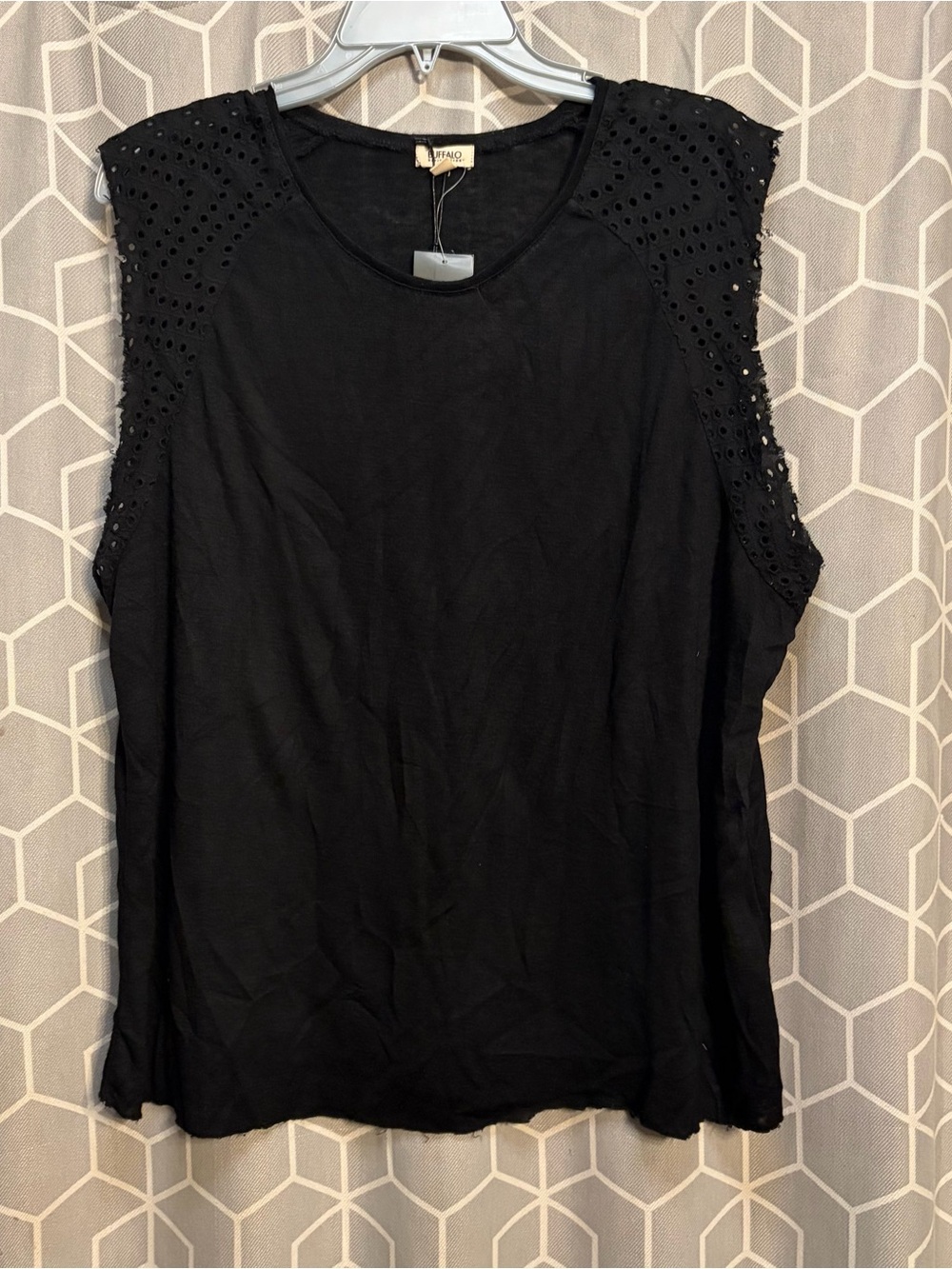 Buffalo David Bitton Black Eyelet-Sleeve Sleeveless Tank
